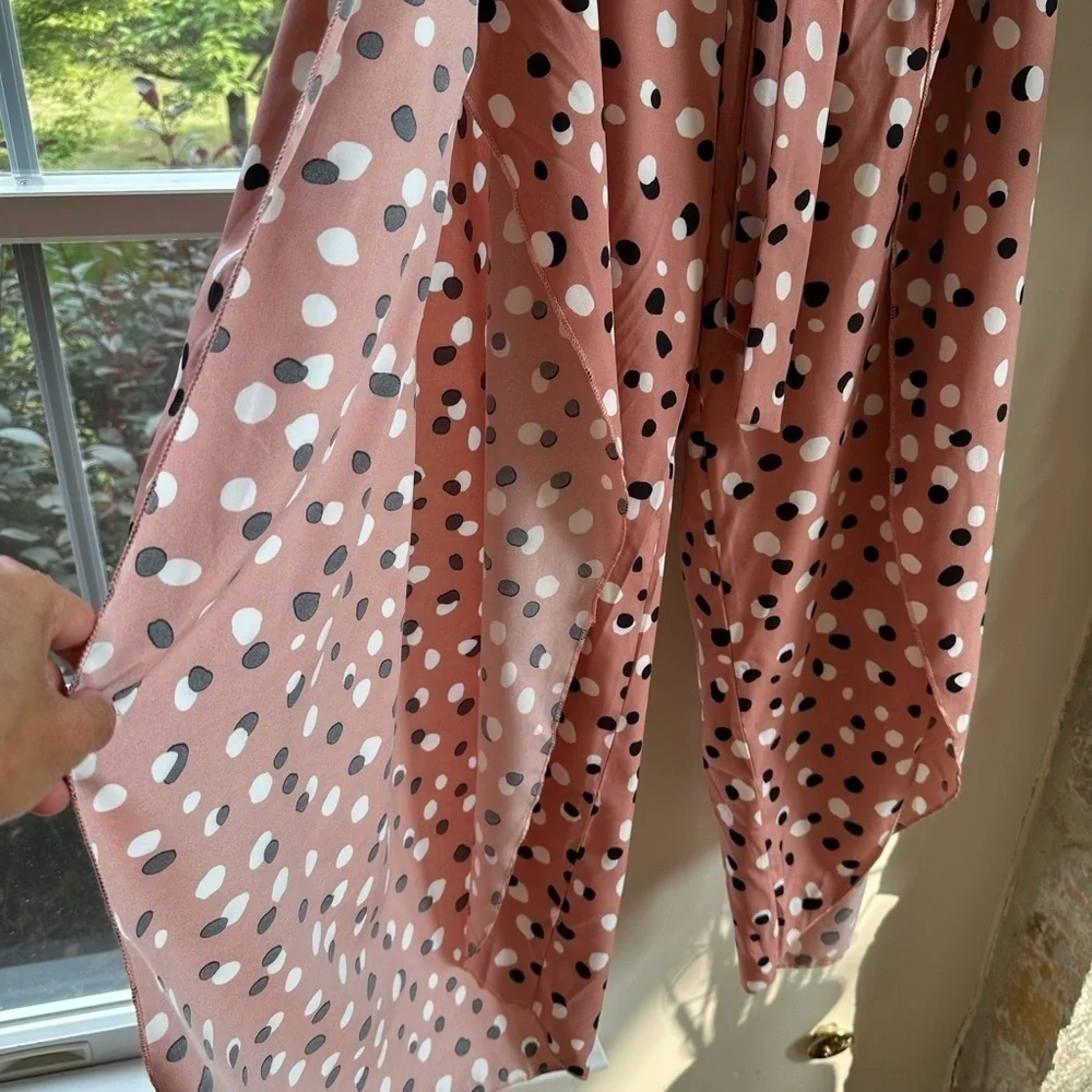 Pink Black Polka Dot Strapless Split Leg Jumpsuit Party S…